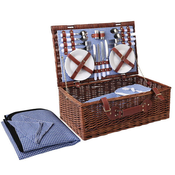  4 Person Picnic Basket Baskets Handle Outdoor Insulated Blanket