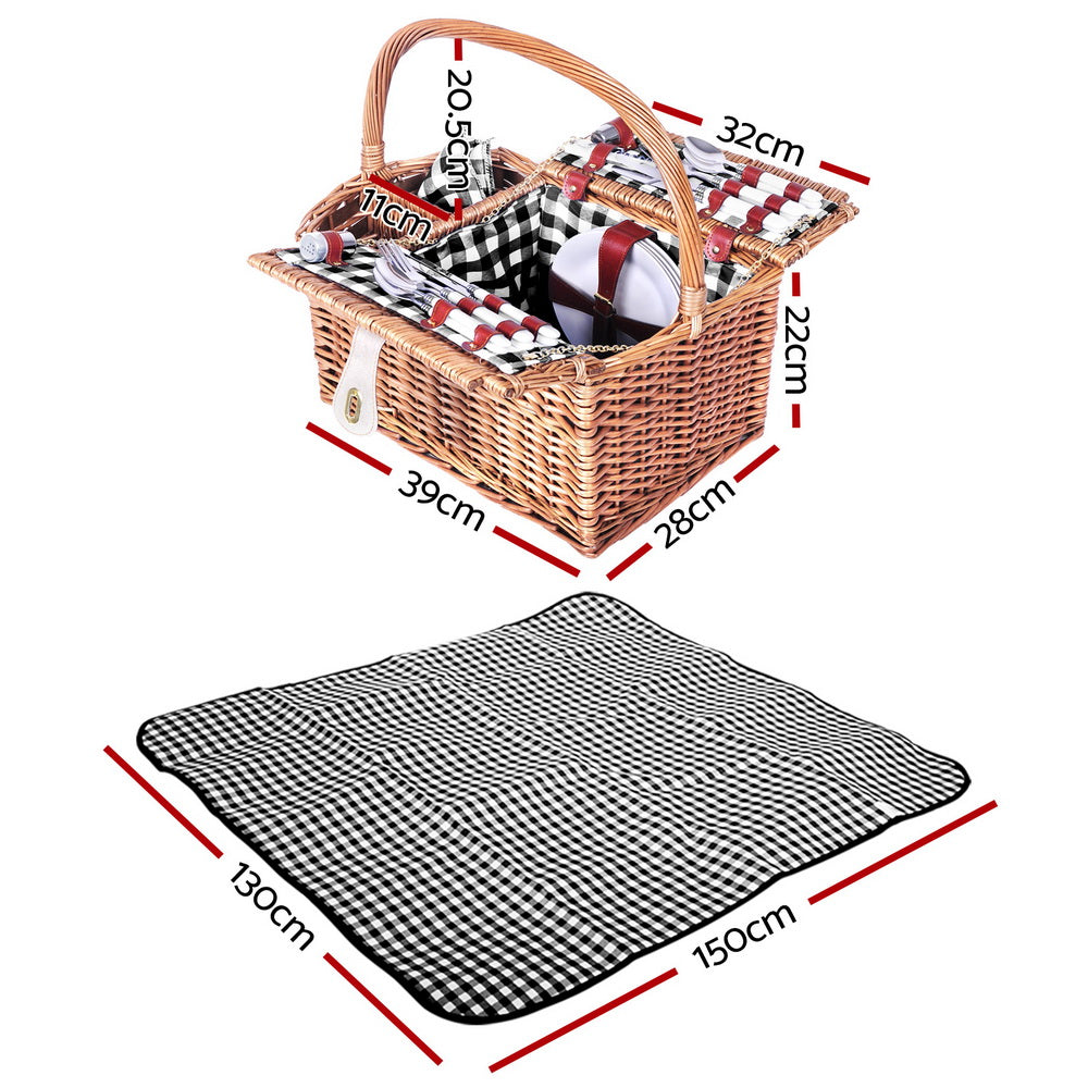4 Person Picnic Basket Set Insulated Outdoor Blanket Bag - 130×150cm
