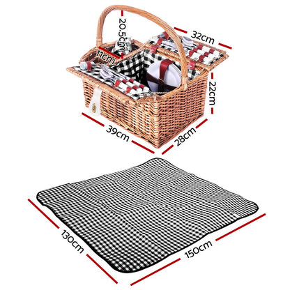 4 Person Picnic Basket Set Insulated Outdoor Blanket Bag - 130×150cm