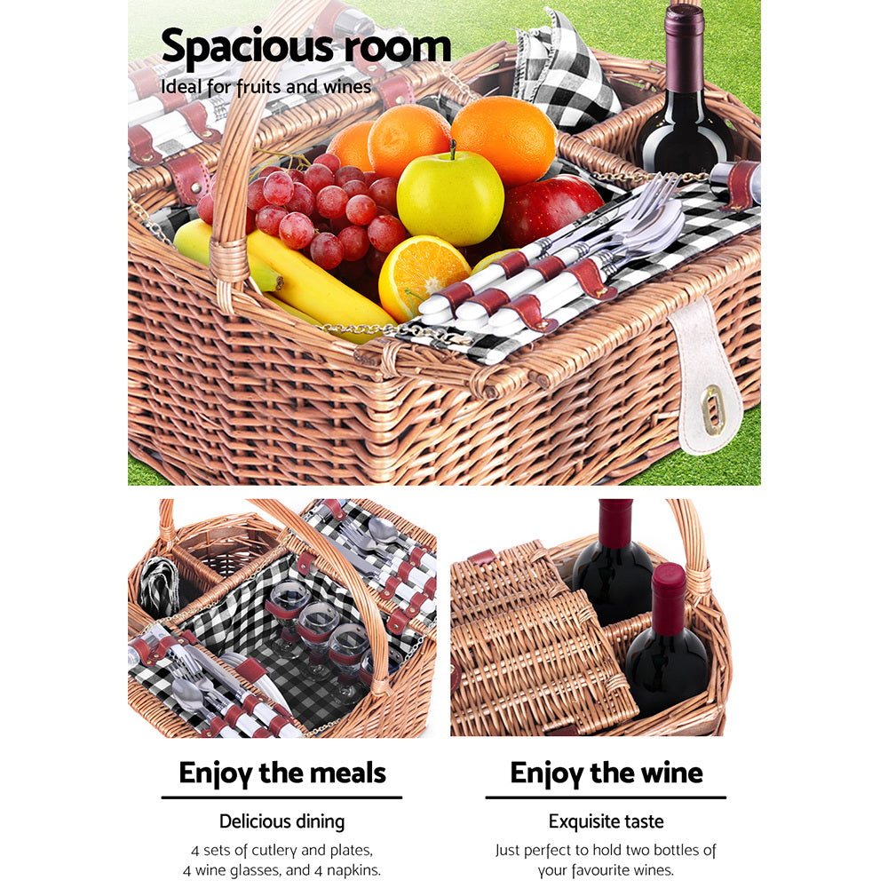 4 Person Picnic Basket Set Insulated Outdoor Blanket Bag - 130×150cm
