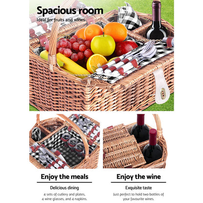 4 Person Picnic Basket Set Insulated Outdoor Blanket Bag - 130×150cm