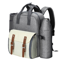 4 Person Picnic Basket Set Backpack Bag Insulated Grey