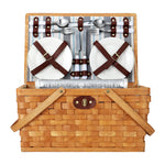Picnic Basket Set Wooden Cooler Bag 4 Person Outdoor Insulated Liquor
