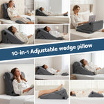 Adjustable Wedge Pillow Grey Fabric Upholstery King Size