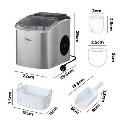 Portable Ice Maker with Ice Cube Scoop 12kg Stainless