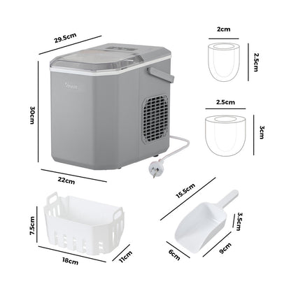 Portable Ice Maker Machine Ice Cube Tray 12kg Black/Grey/Red