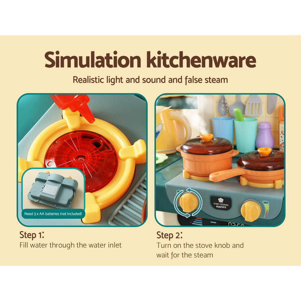 Kids Kitchen Pretend Play Set Cooking Sound Steam Light Function - 69.5×27.5×92.5cm