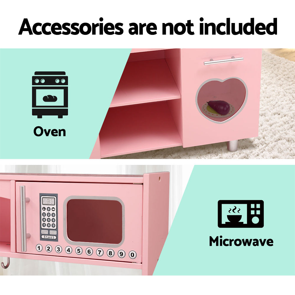 Kids Kitchen Play Set Wooden Pretend Toys Cooking Children Storage Pink
