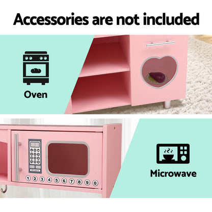 Kids Kitchen Play Set Wooden Pretend Toys Cooking Children Storage Pink