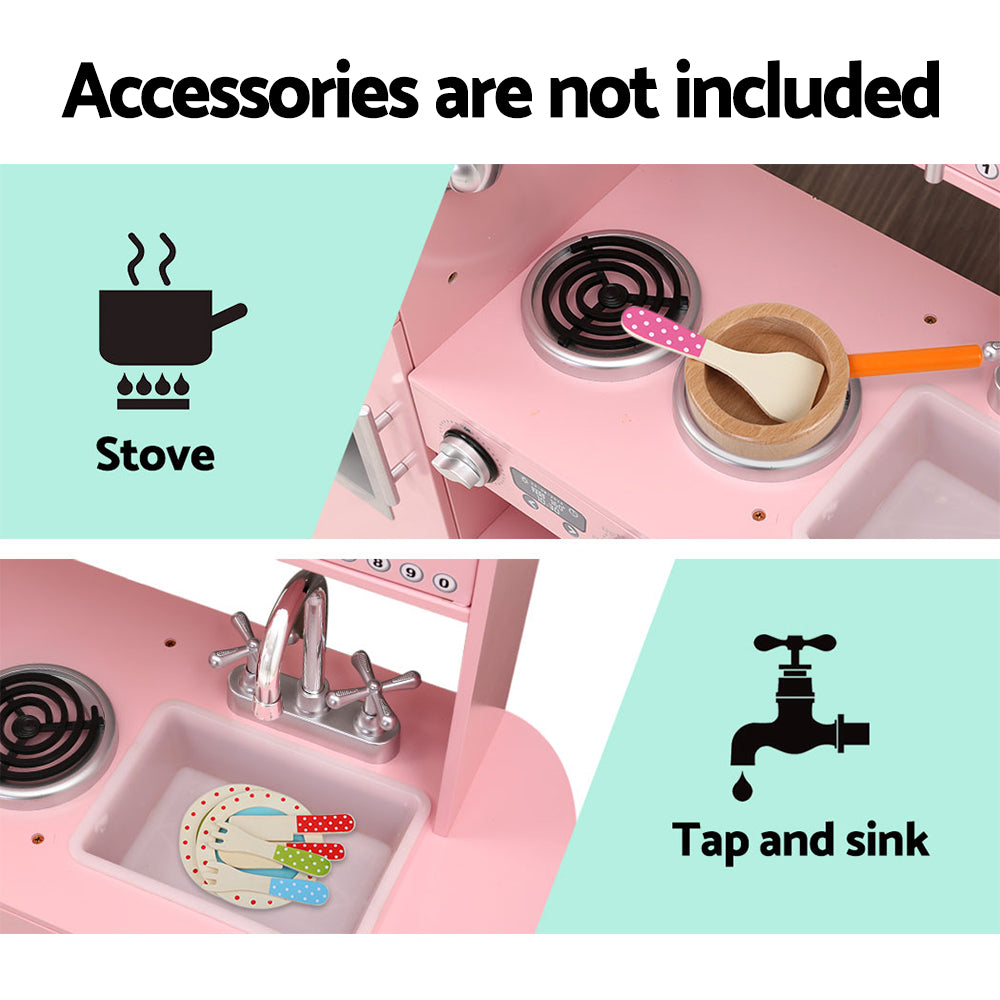 Kids Kitchen Play Set Wooden Pretend Toys Cooking Children Storage Pink