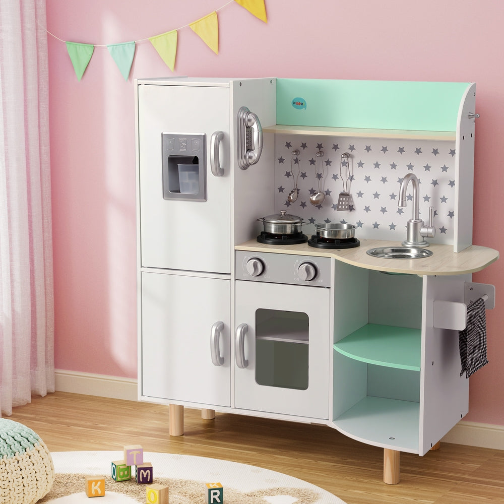 Kids Wooden Pretend Kitchen Play Set Oven Fridge Green