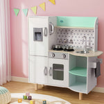 Kids Wooden Pretend Kitchen Play Set Oven Fridge Green