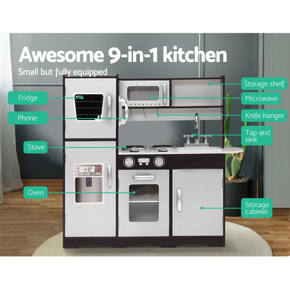 Kids Wooden Kitchen Play Set With Stove & Fridge