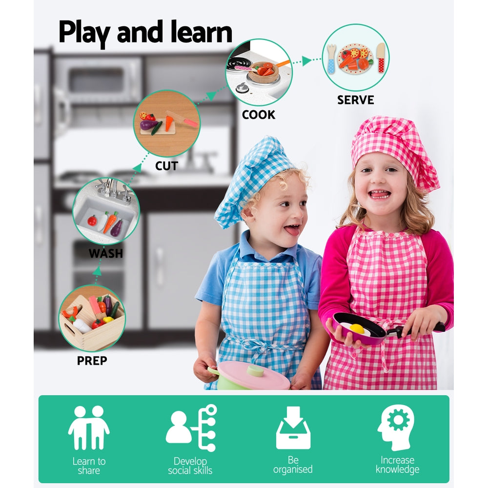Kids Wooden Kitchen Play Set With Stove & Fridge