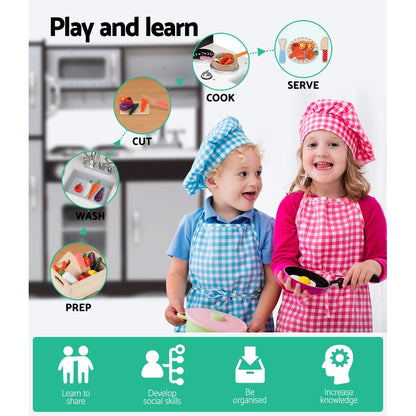 Kids Wooden Kitchen Play Set With Stove & Fridge