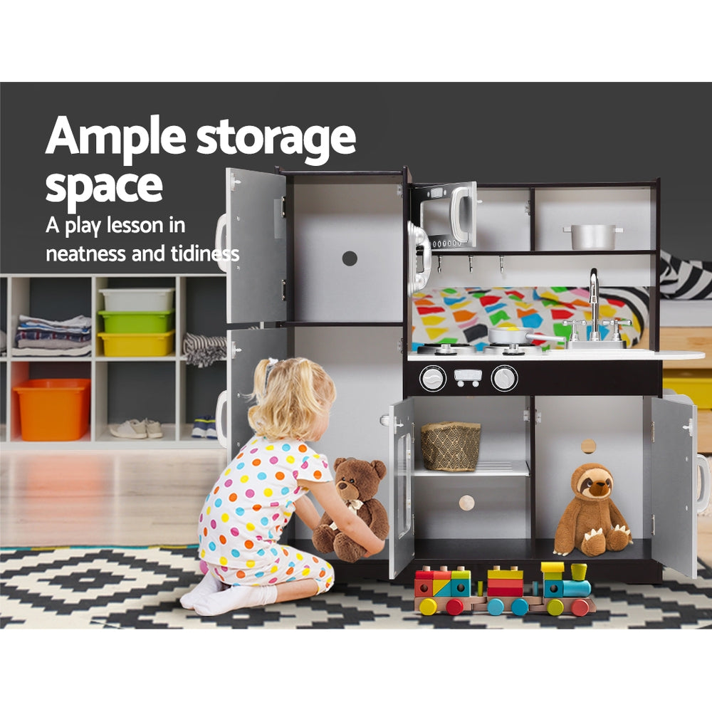 Kids Wooden Kitchen Play Set With Stove & Fridge