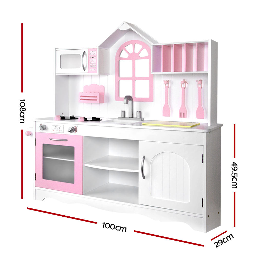 Kids Wooden Kitchen Play Set With Storage Cabinet