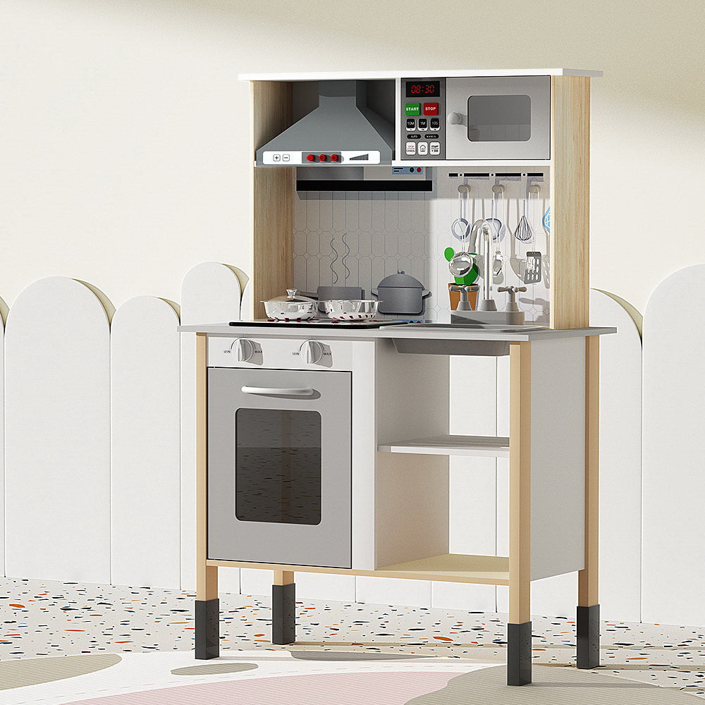 Kids Wooden Kitchen Play Set With Cookware & Sink