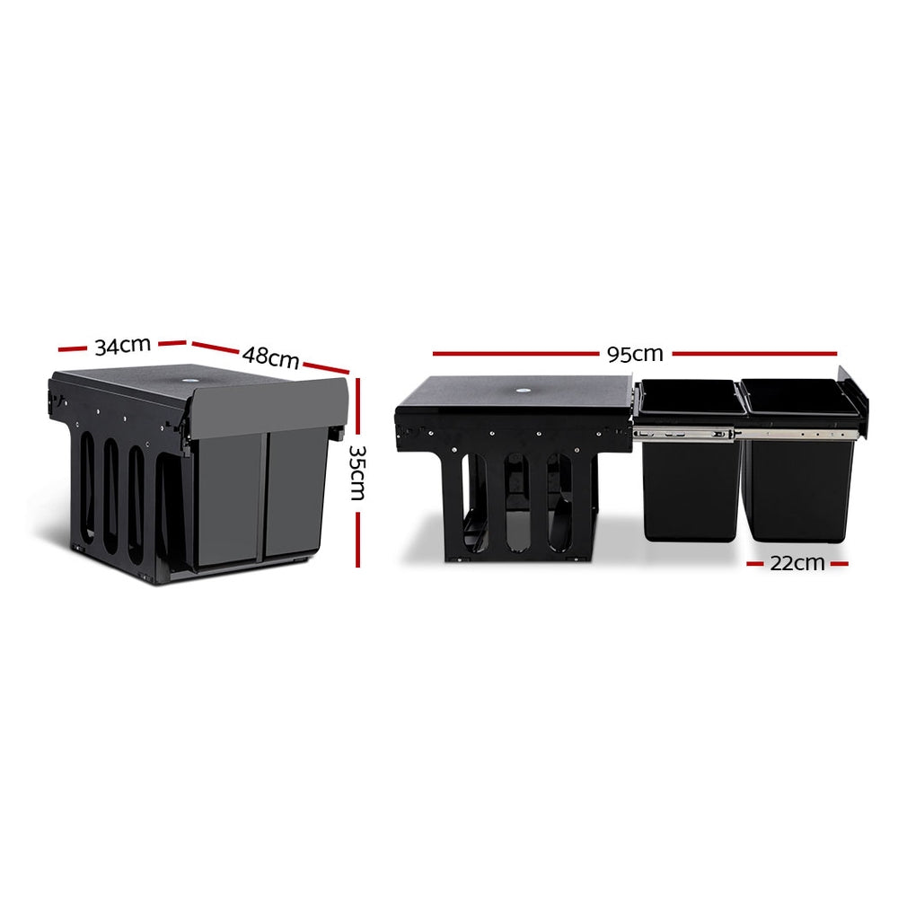 Pull Out Bin Kitchen Double Basket 2X15L Black