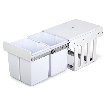Pull Out Bin Kitchen Double Basket 2X15L White