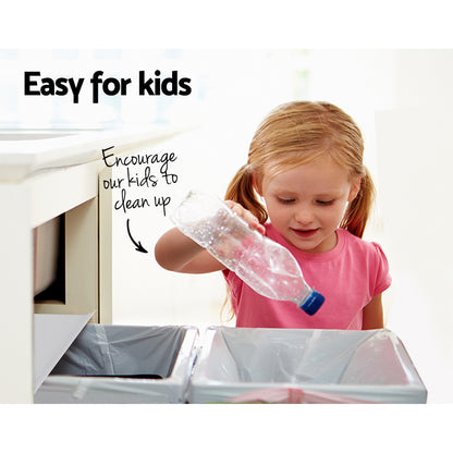 Pull Out Bin Kitchen Double Basket 2X15L White