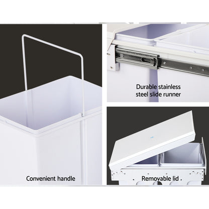 Pull Out Bin Kitchen Double Basket 2X15L White