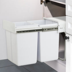 Pull Out Bin Kitchen Double Basket 2X20L White