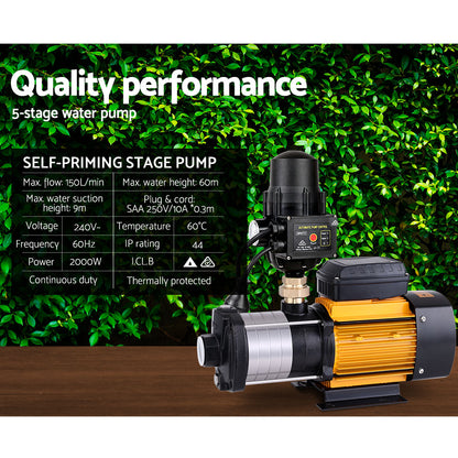 Garden Water Pump High Pressure 2500W Multi Stage Tank Rain Irrigation Yellow