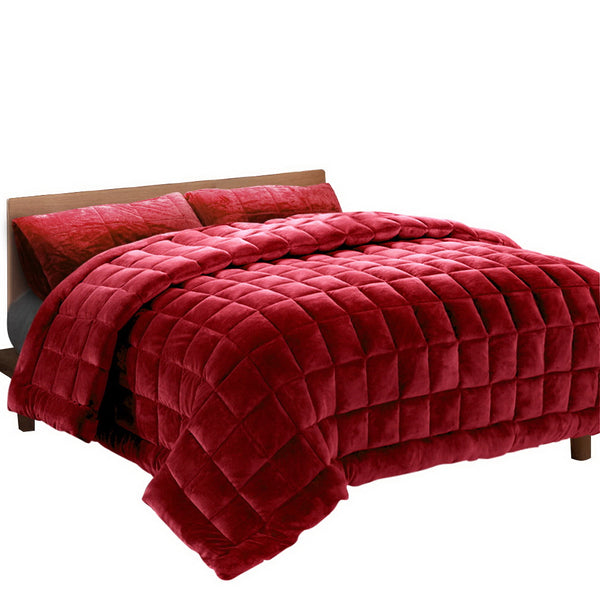  Giselle Bedding Faux Mink Quilt Comforter Winter Throw Blanket Burgundy King