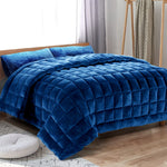 Giselle Bedding Faux Mink Quilt Comforter Winter Weight Throw Blanket Navy Super King