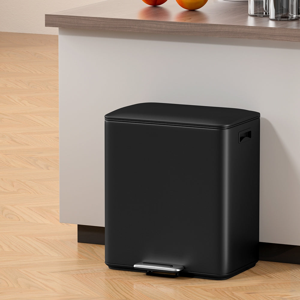 Pedal Bins Rubbish Bin Dual Waste Recycle Dustbins 40L Black/White
