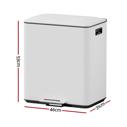 Pedal Bins Rubbish Bin Dual Waste Recycle Dustbins 40L Black/White