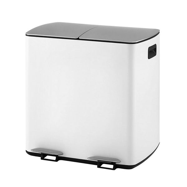  Pedal Bins Rubbish Bin Dual Compartment Waste Recycle Dustbins 40L White