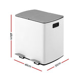 Pedal Bins Rubbish Bin Dual Compartment Waste Recycle Dustbins 40L White