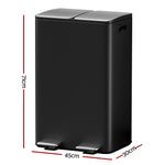 Pedal Bins Rubbish Bin Dual Compartment Waste Recycle Dustbins 60L Black