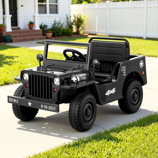 Rigo Kids Electric Ride On Car Jeep Military Off Road Remote 12V Black