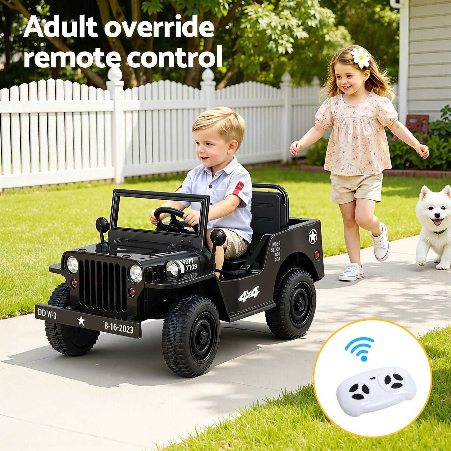 Rigo Kids Electric Ride On Car Jeep Military Off Road Remote 12V Black
