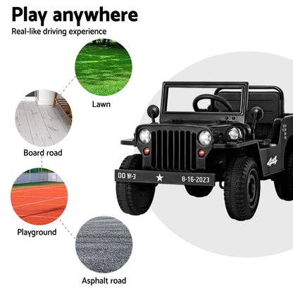 Rigo Kids Electric Ride On Car Jeep Military Off Road Remote 12V Black