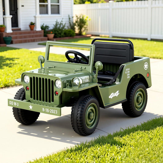 Rigo Kids Electric Ride On Car Jeep Military Off Road Remote 12V Olive