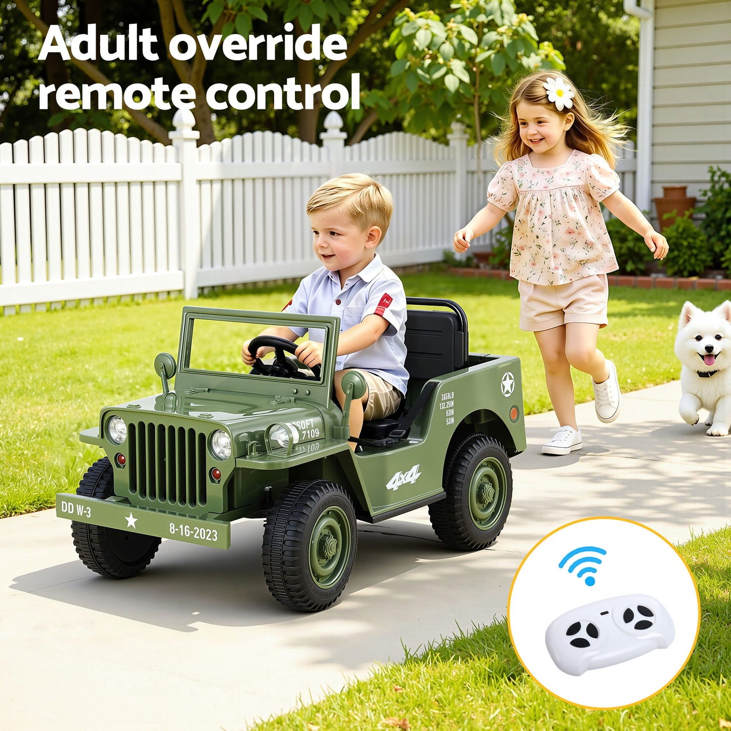 Rigo Kids Electric Ride On Car Jeep Military Off Road Remote 12V Olive
