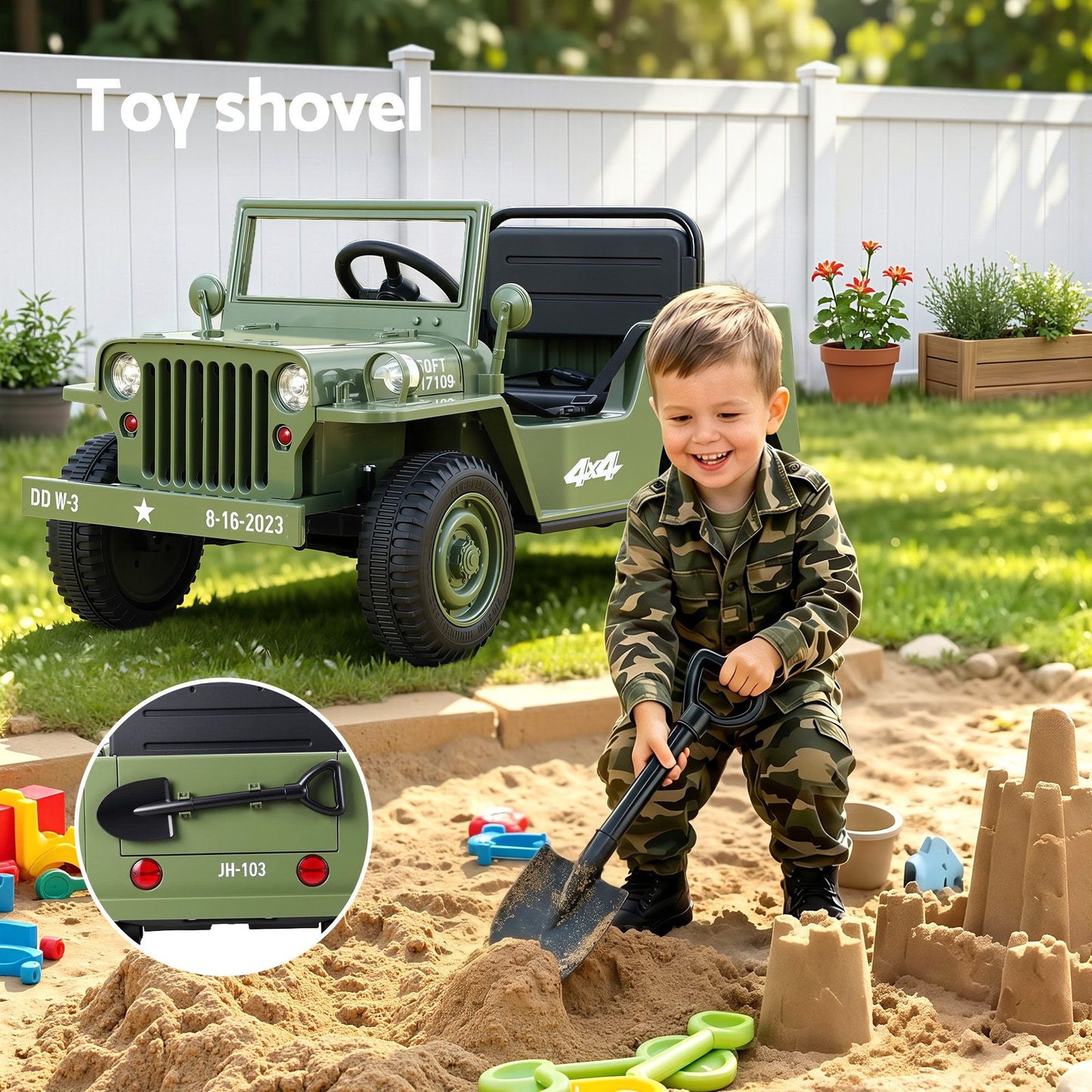 Rigo Kids Electric Ride On Car Jeep Military Off Road Remote 12V Olive