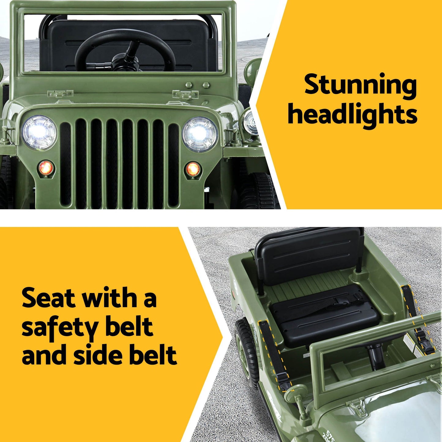 Rigo Kids Electric Ride On Car Jeep Military Off Road Remote 12V Olive