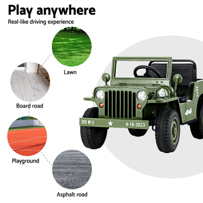 Rigo Kids Electric Ride On Car Jeep Military Off Road Remote 12V Olive