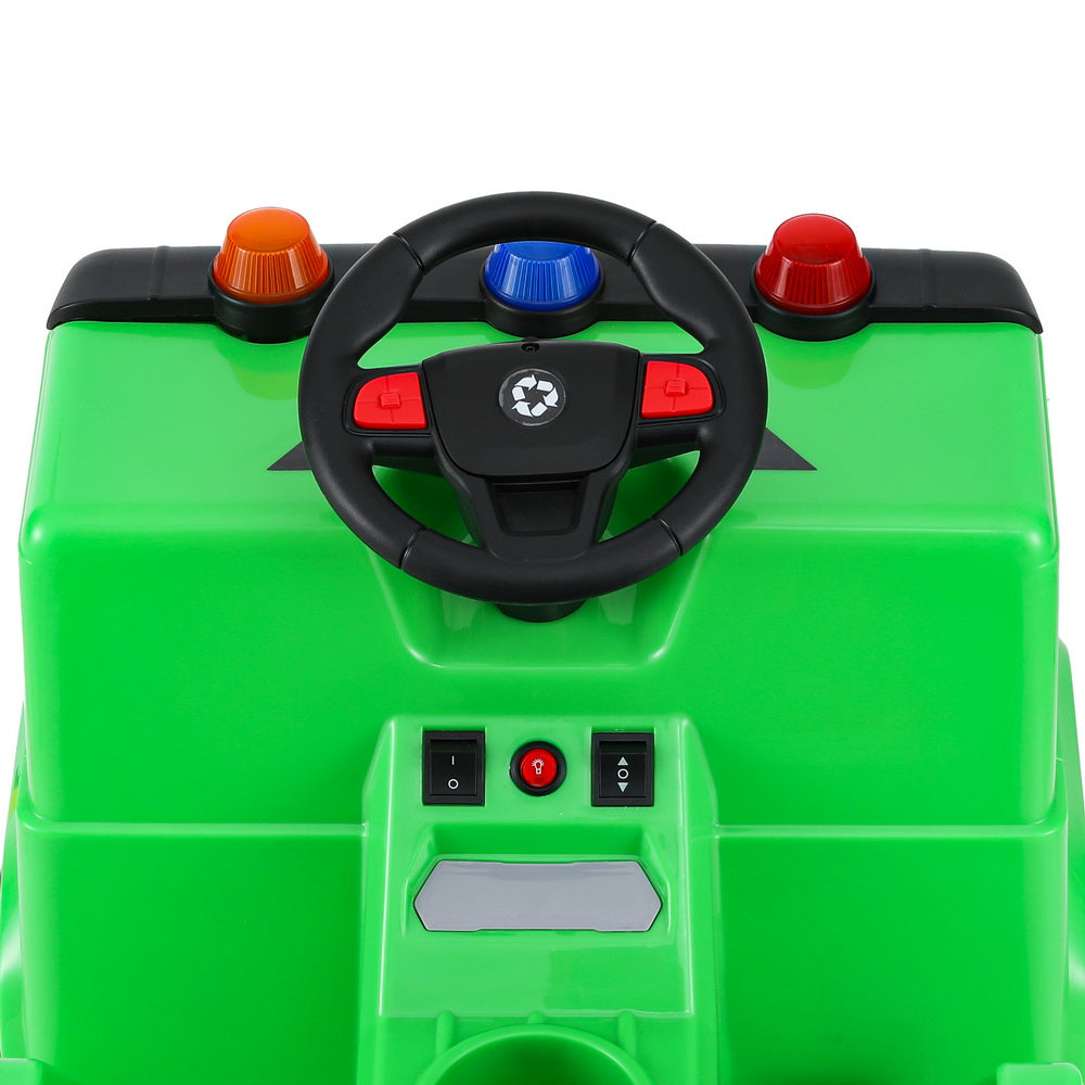 Kids Ride-On Garbage Truck with Police Lights 12V Green
