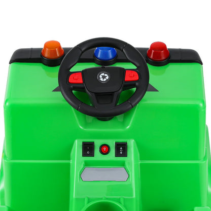 Kids Ride-On Garbage Truck with Police Lights 12V Green