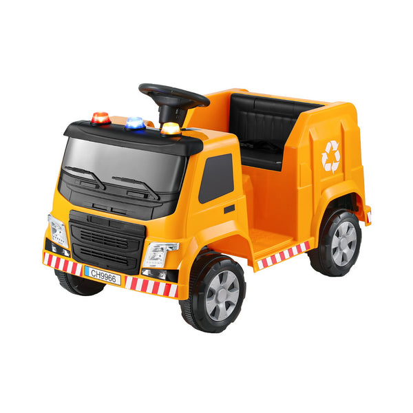  Kids Ride-On Garbage Truck with Police Lights 12V Yellow