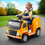 Kids Ride-On Garbage Truck with Police Lights 12V Yellow