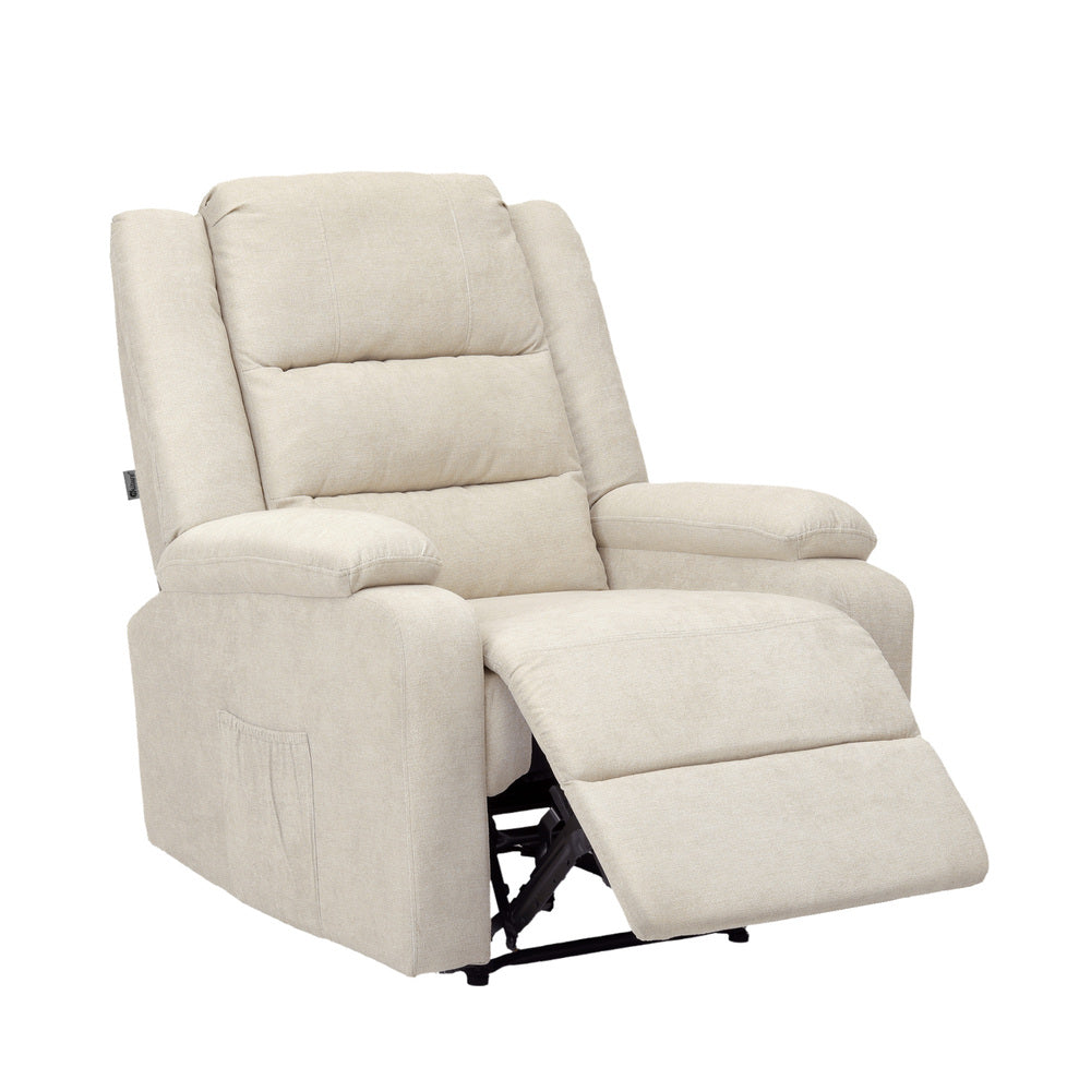 Recliner Chair Padded Lounge With Side Pocket Polyester Grey & Beige