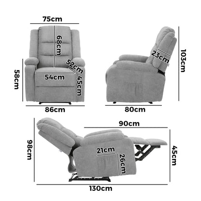 Recliner Chair Padded Lounge With Side Pocket Polyester Grey & Beige