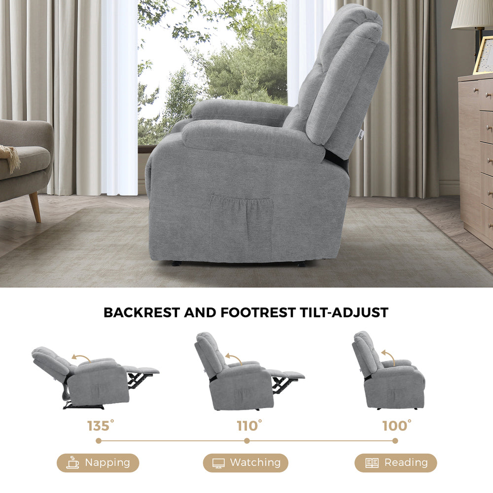 Recliner Chair Padded Lounge With Side Pocket Polyester Grey & Beige